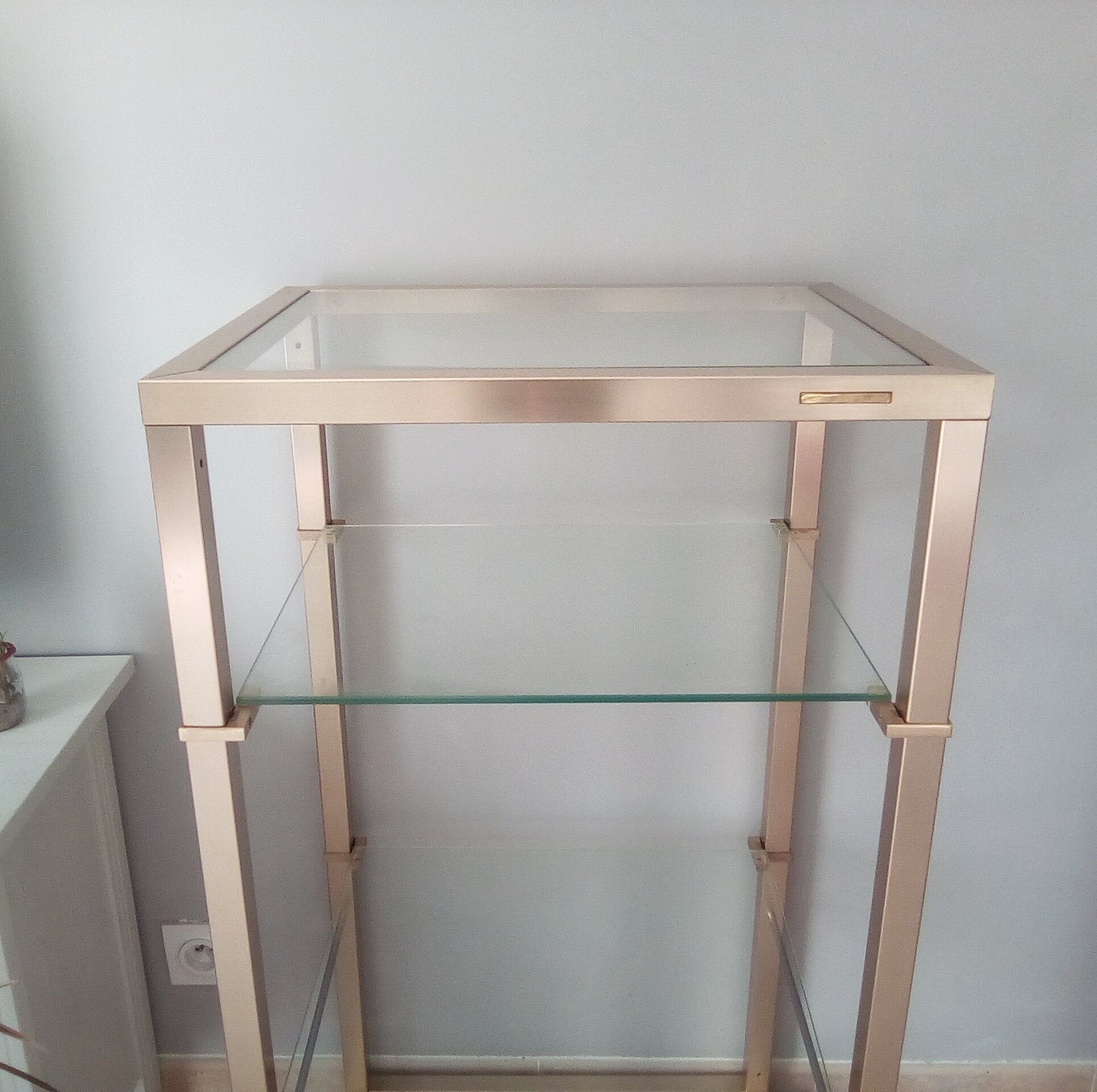 Brass shelf and glass on wheels Pierre Vandel