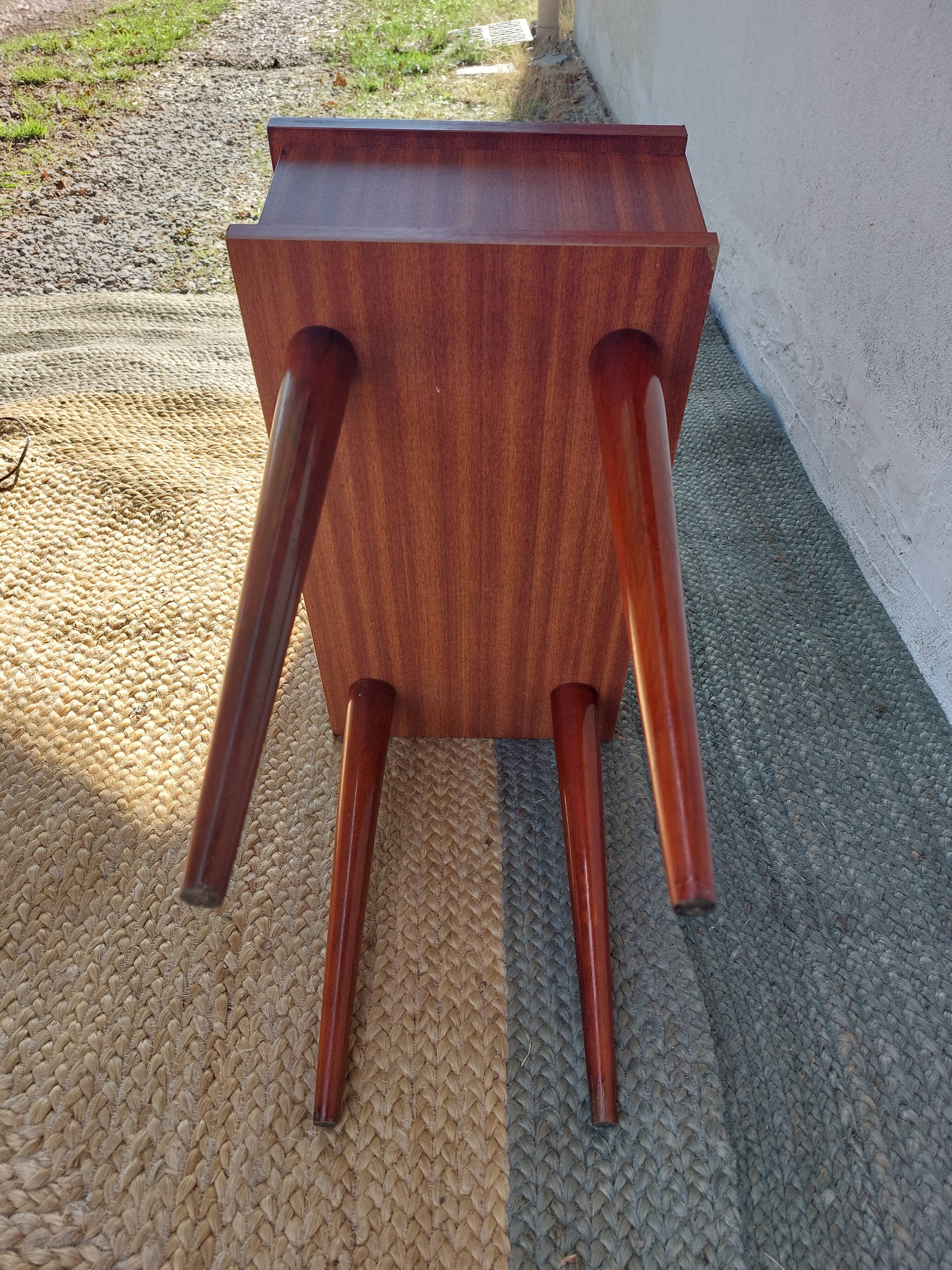 bedside table with spindle legs, vintage 70s