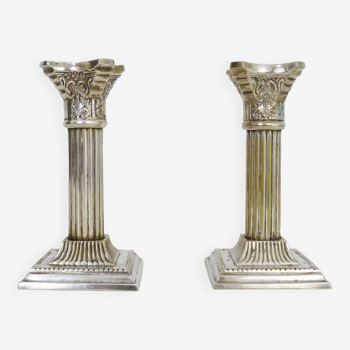 Pair of Antique Silver Plated Corinthian Candlesticks