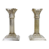 Pair of Antique Silver Plated Corinthian Candlesticks