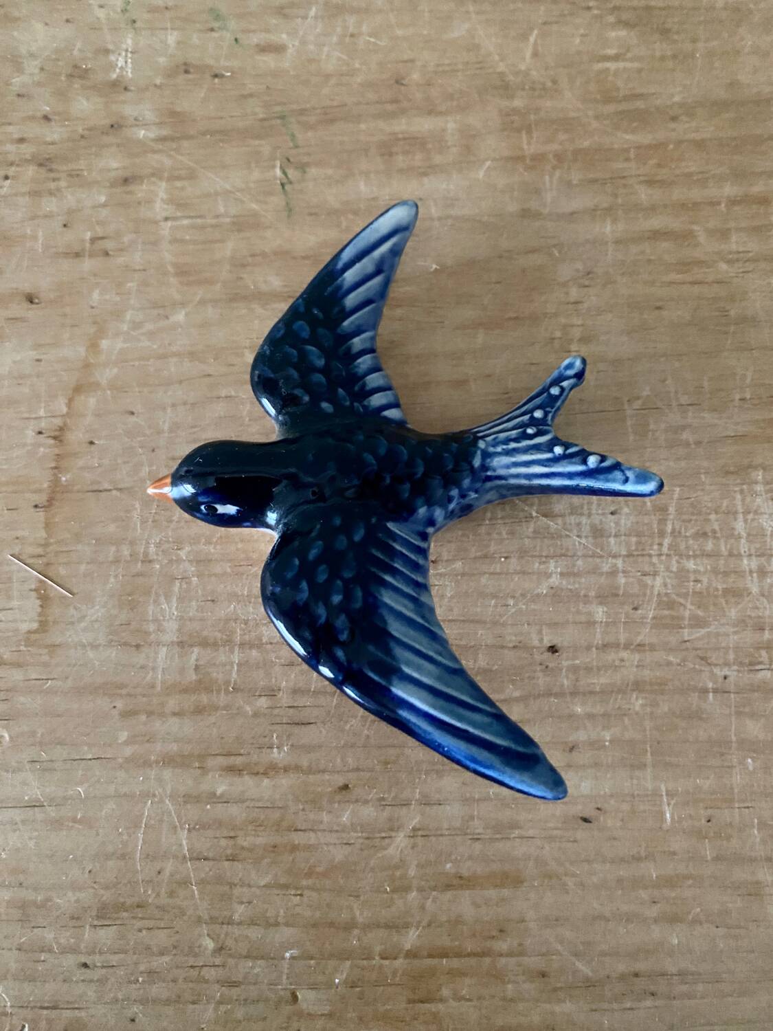 Vintage wall swallow in blue ceramic