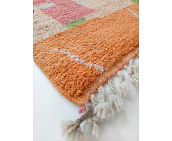 Moroccan Berber carpet orange boujaad with colorful patterns 233x155cm