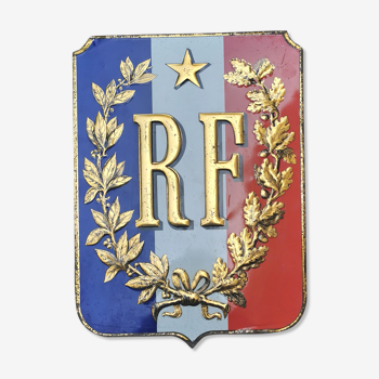 Sheet metal plate carries the flag of the French Republic