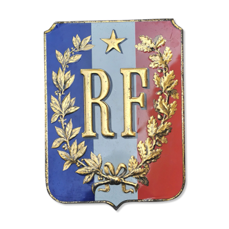 Sheet metal plate carries the flag of the French Republic