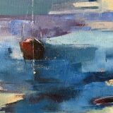 Petit tableau huile sur toile tons bleus