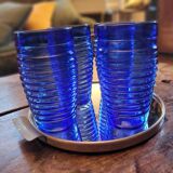 4 cobalt blue glasses – industrial moulded glass – 1970s