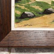 Oil on carved panel in relief, Alpine chalet