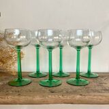 6 emerald green stemmed glasses