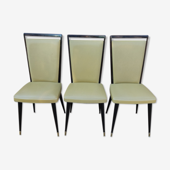 3 chairs vintage 60s wood and skaï white beige
