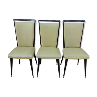 3 chairs vintage 60s wood and skaï white beige