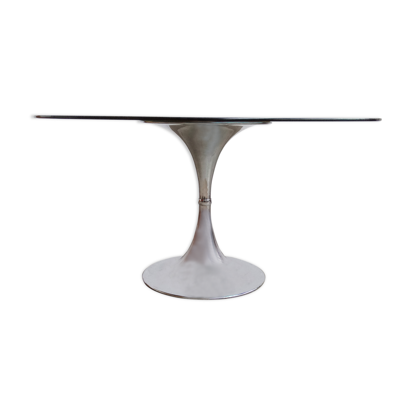 Gastone Rinaldi oval table circa 70 foot chrome tulip tray smoked glass