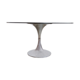 Gastone Rinaldi oval table circa 70 foot chrome tulip tray smoked glass