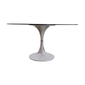 Gastone Rinaldi oval table circa 70 foot chrome tulip tray smoked glass