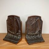 Serre-livres vintage en fonte - motif bateau ancien