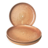 trio of brown stoneware plates, handmade pottery