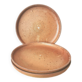 trio d'assiettes en grès marron , poterie artisanale