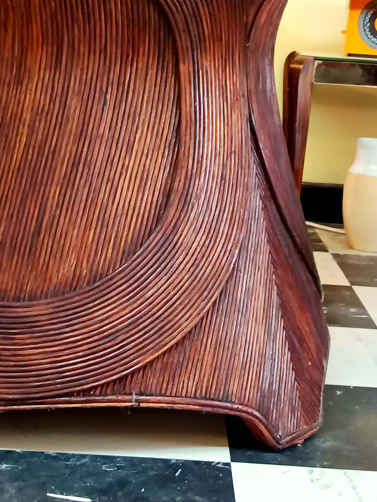 Table marqueterie de rotin vintage 1970