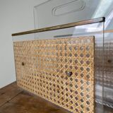 Magazine rack in plexiglass, brass and cane, 1970