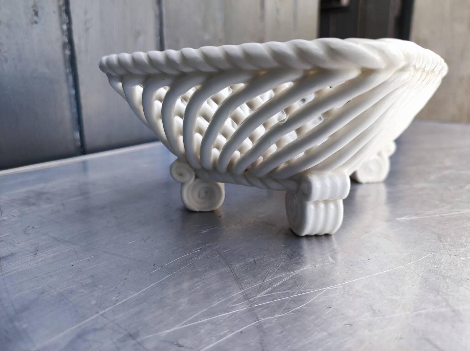 Vintage basket, woven ceramic fruit bowl