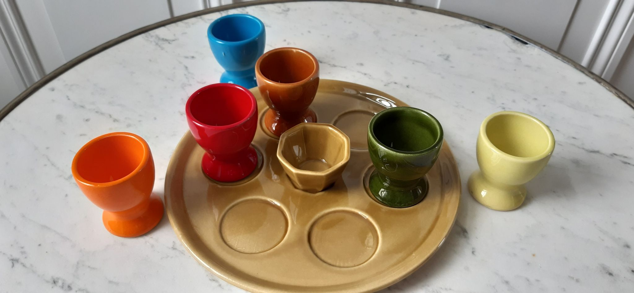 Set of 6 coquetiers faiencerie de Nidervillier 70s