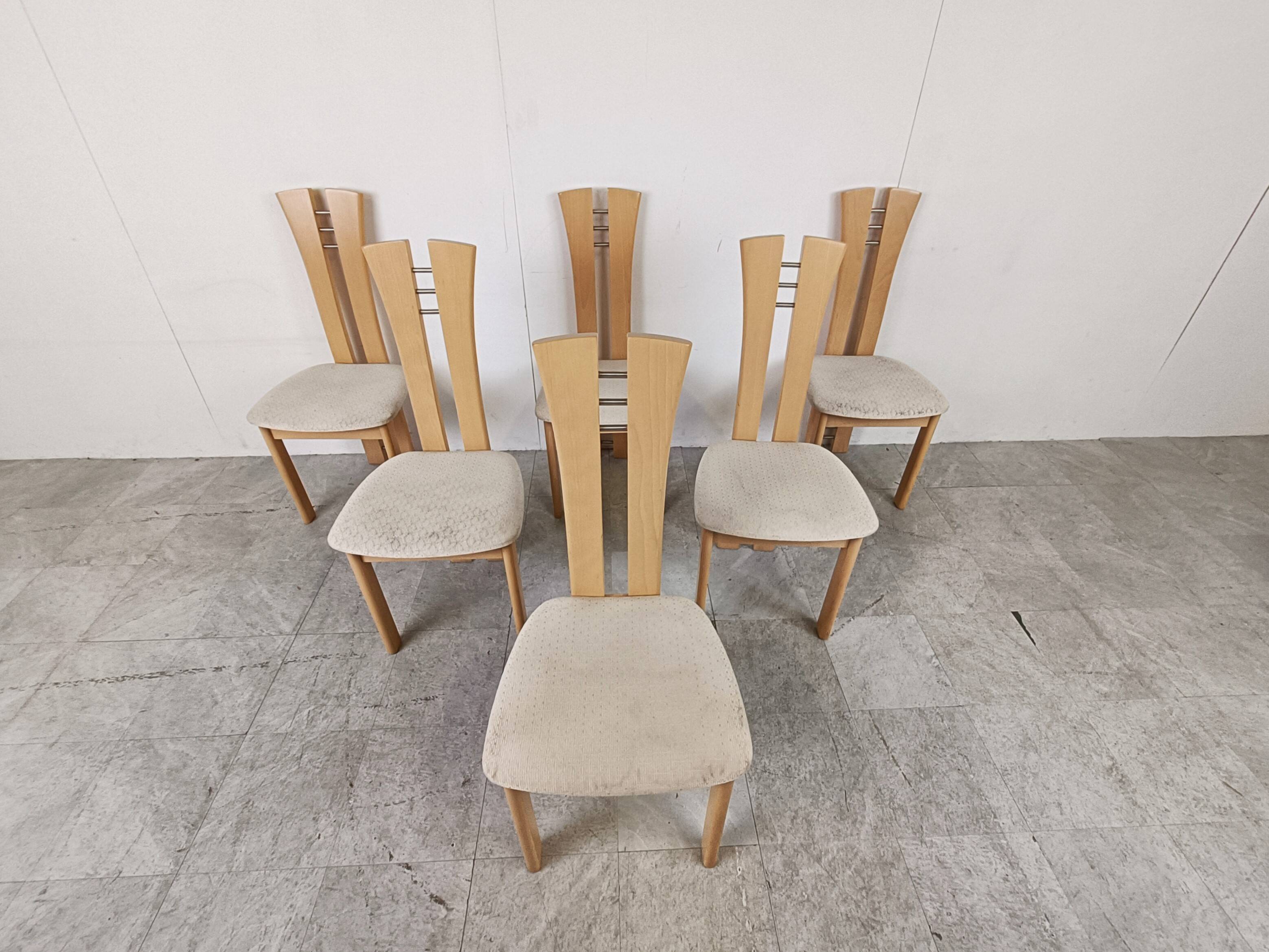 Set of 6 high back dining chairs, 1980s