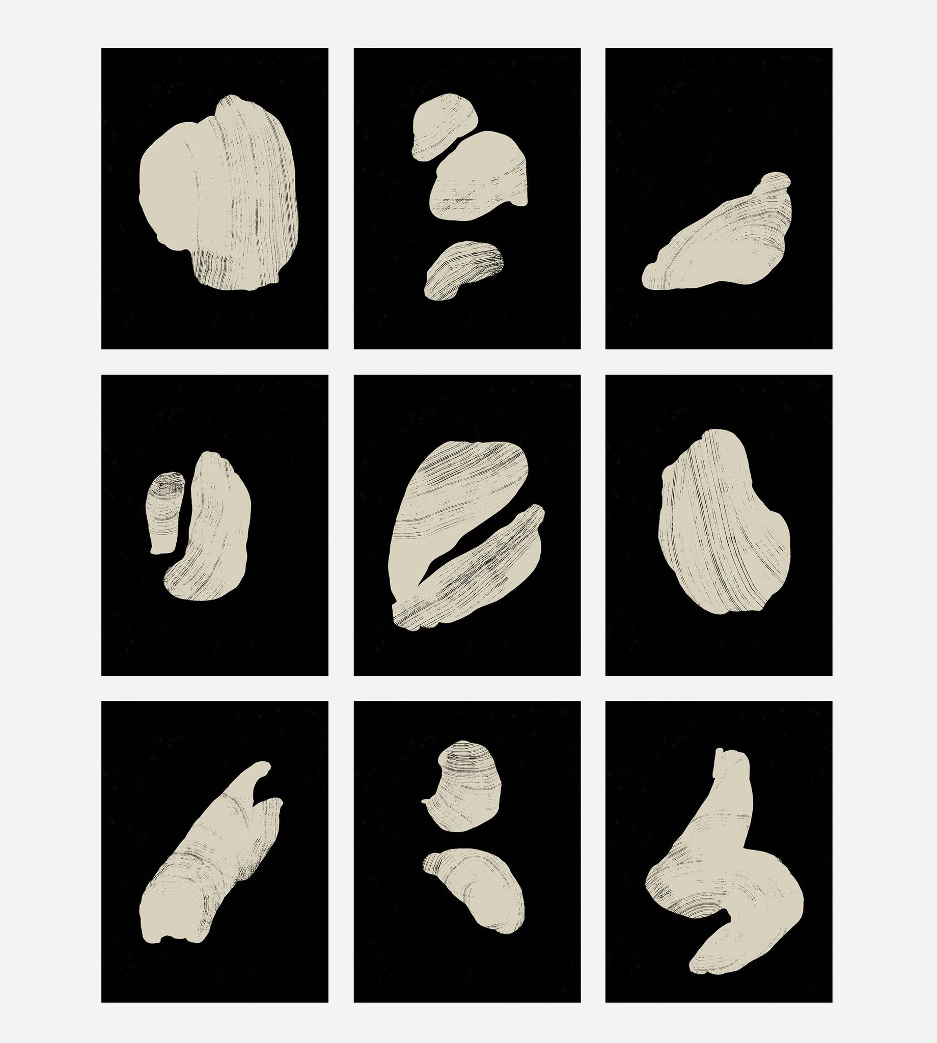Set of 9 abstract giclee prints, A4
