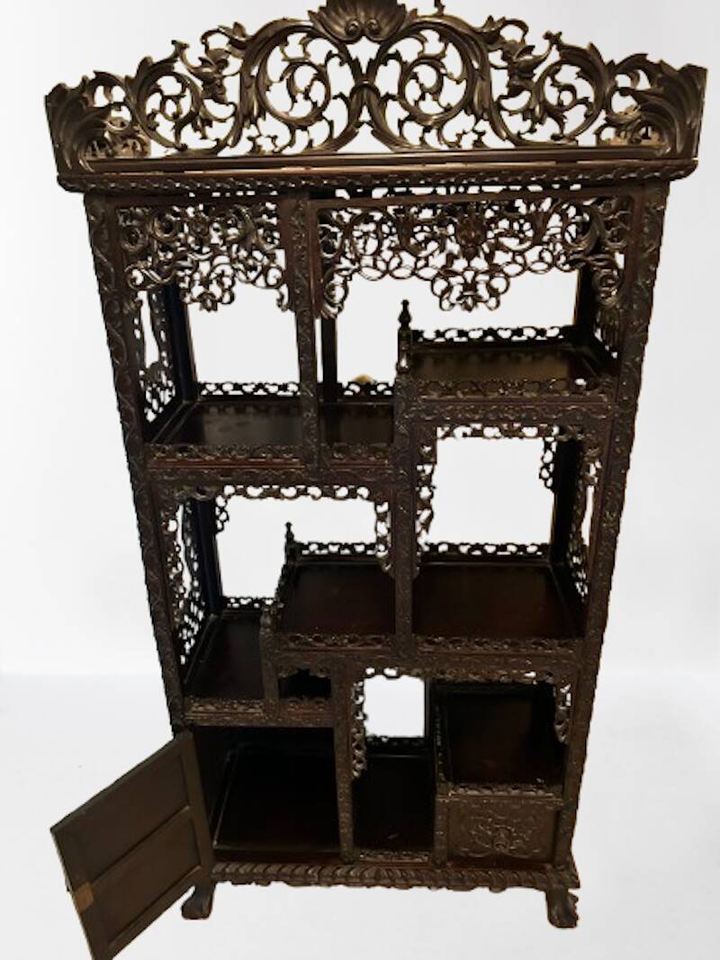 Richly carved antique Chinese display shelf – 19th century