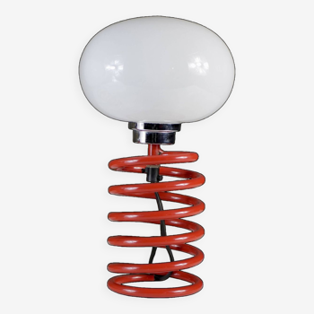 Lampe ressort en métal laqué rouge, style Ingo Maurer, 1970s