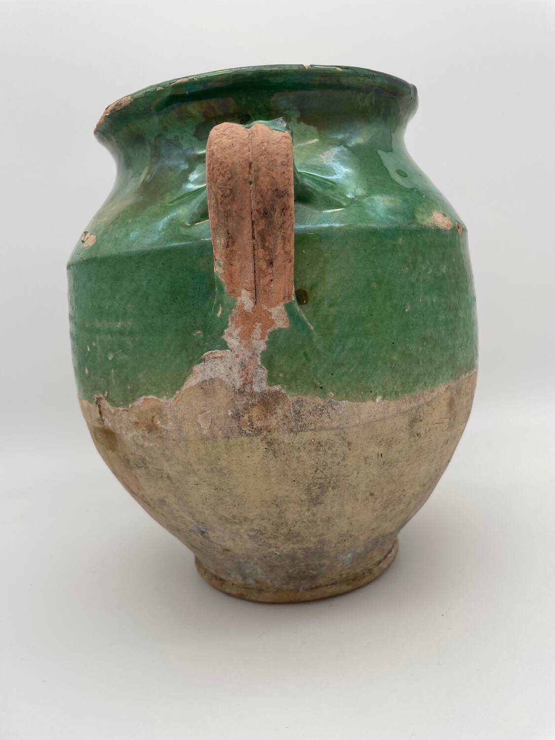 Old green glazed earthenware jam pot France 19th century
