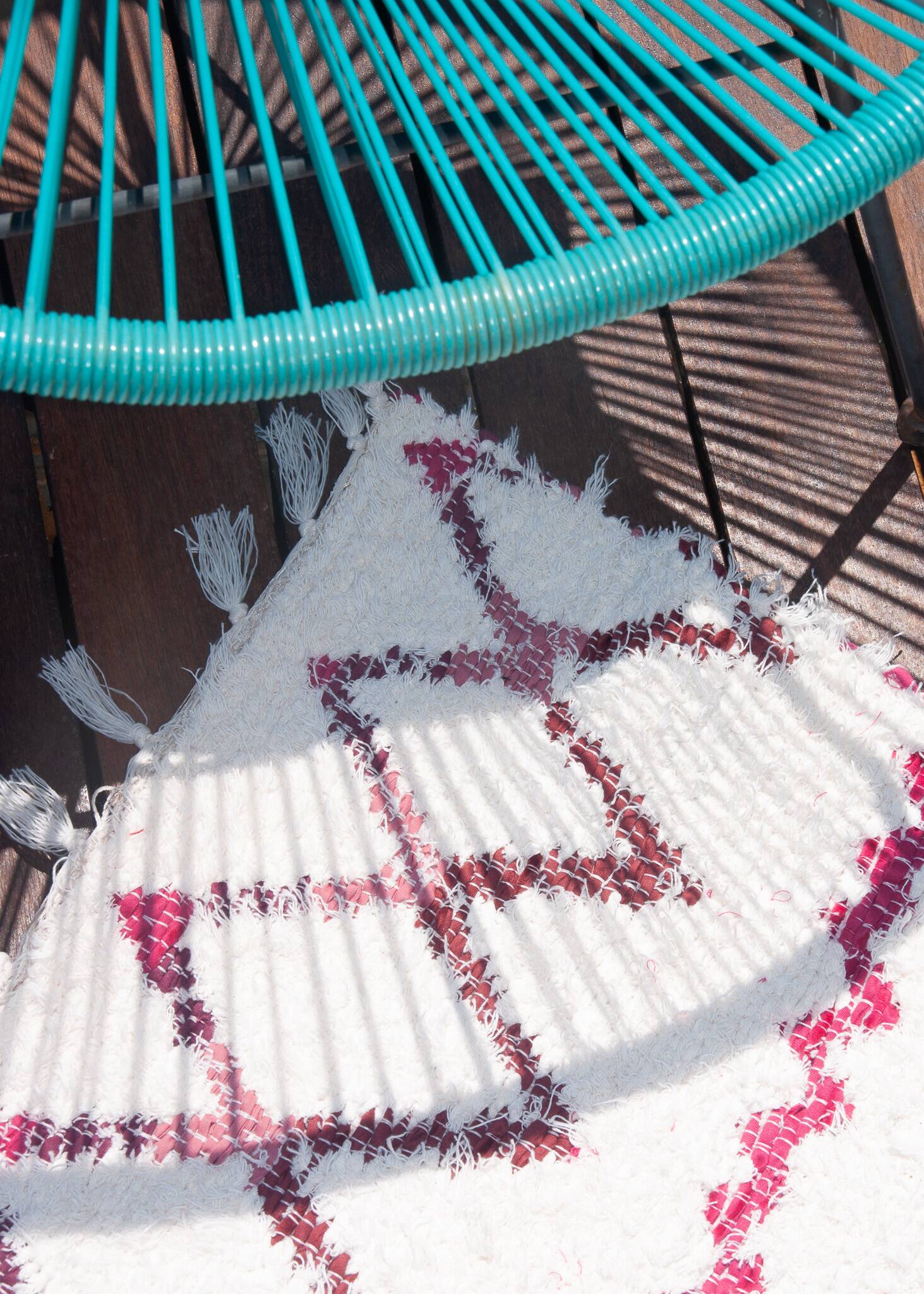 Recycled cotton handmade rug - Pink and white - Reversible