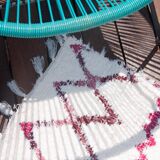 Recycled cotton handmade rug - Pink and white - Reversible