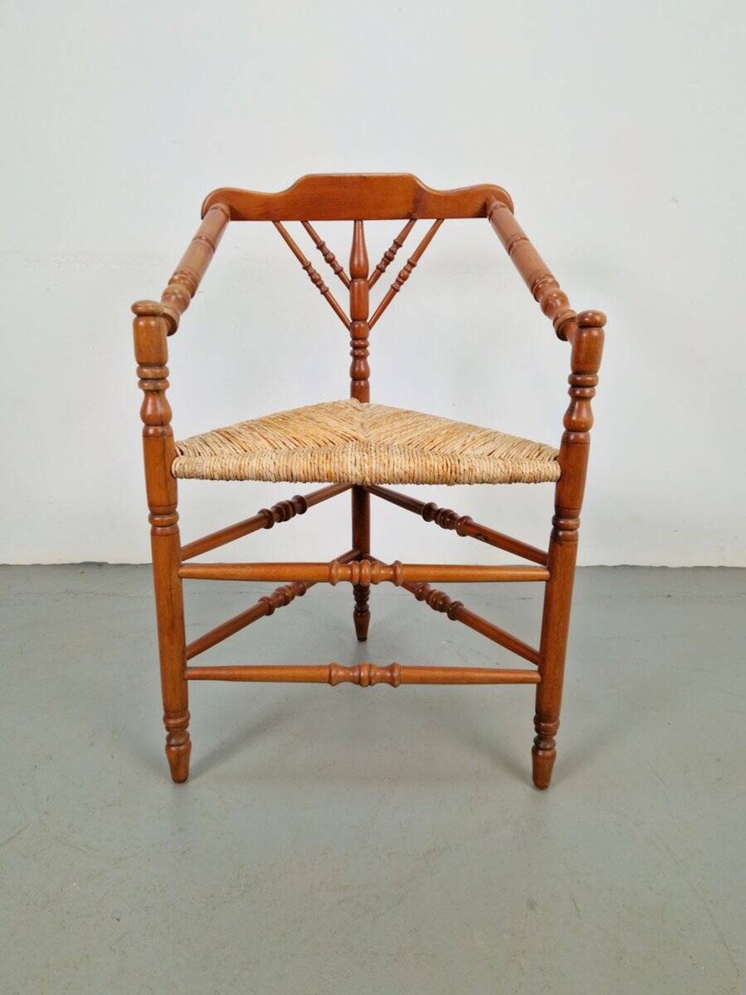 Dutch Bobbin and Rush Corner Chair, 1950s