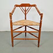 Dutch Bobbin and Rush Corner Chair, 1950s