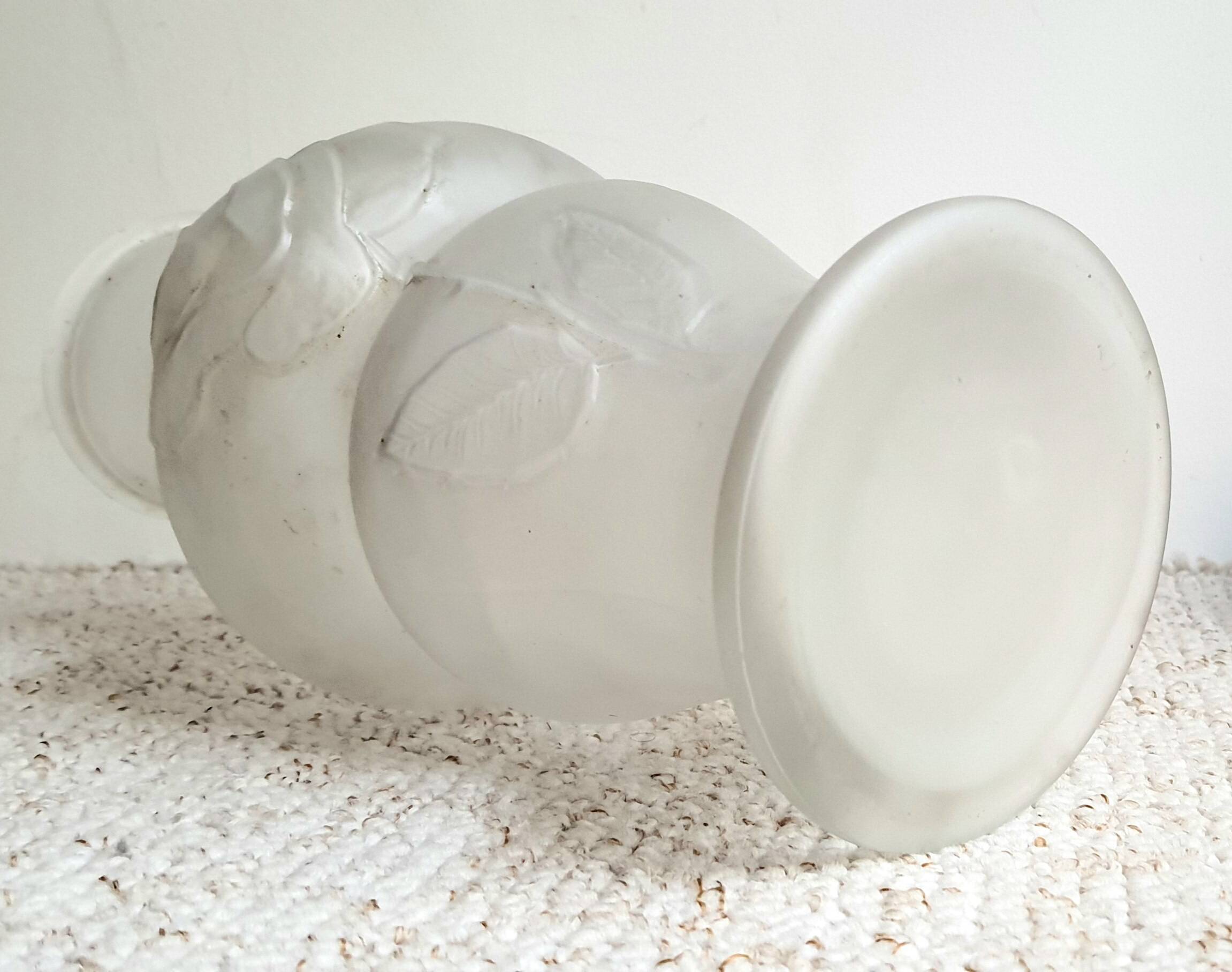Art deco vase with floral pattern in molded pressed glass vintage 1930s