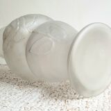 Art deco vase with floral pattern in molded pressed glass vintage 1930s