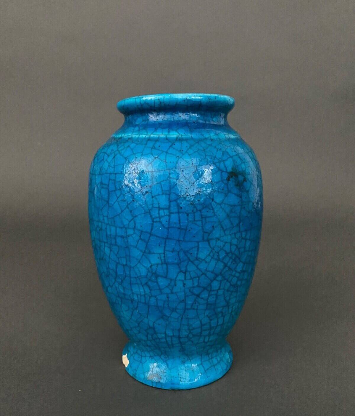 Cracked ceramic vase by Lachenal 1930 ovoid shape