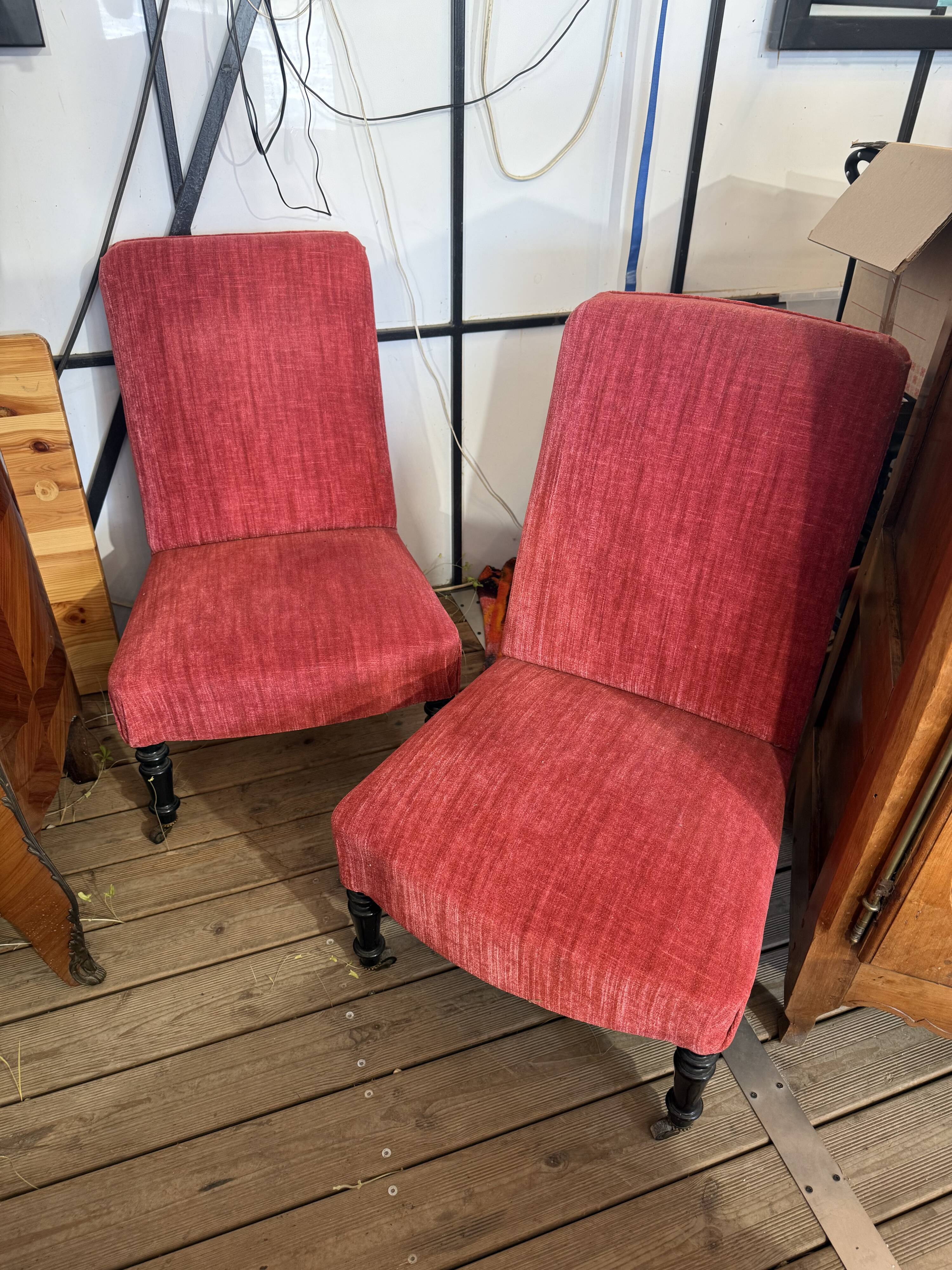 Low chairs Napoleon III - Red velvet - Around 1870