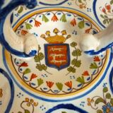 Dish, egg server in hand-painted earthenware, signed Geo Martel