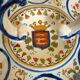 Dish, egg server in hand-painted earthenware, signed Geo Martel