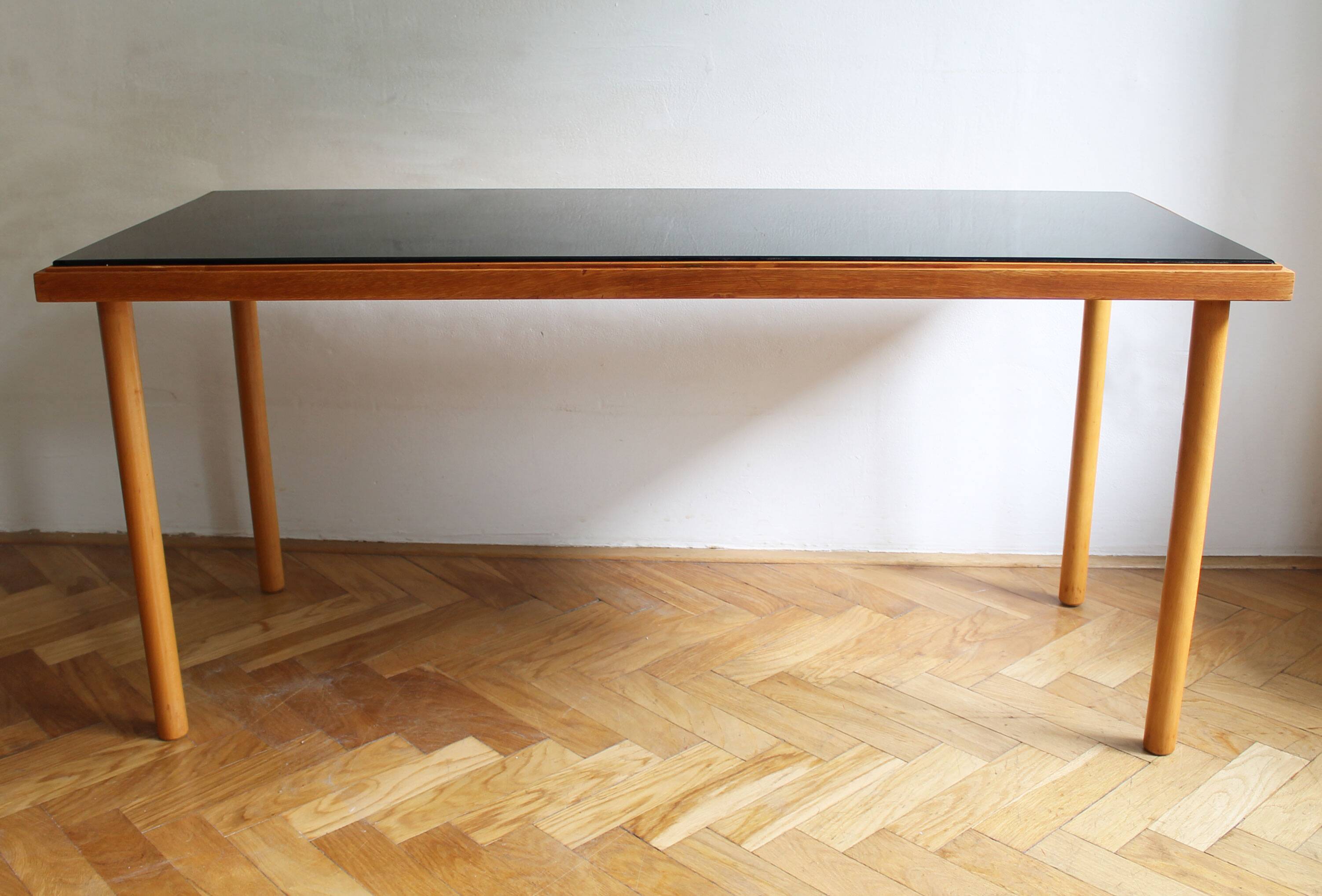 1960's Long Coffee Table with Black Opaxite Glass