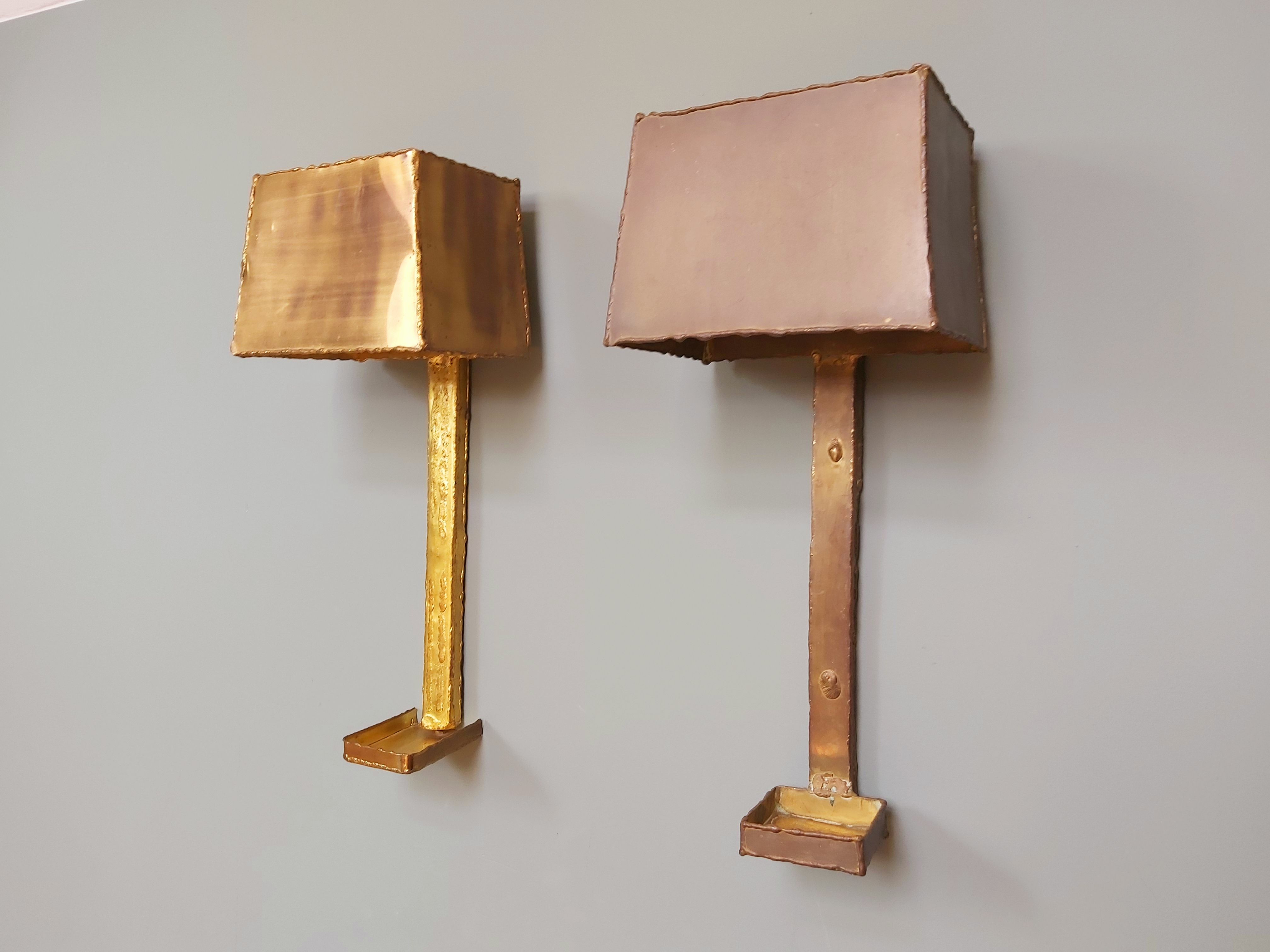 Pair of brass wall lamps, Paul Moerenhout, 70s