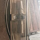 Round mirror 70s smoked glass, 2 appliques
