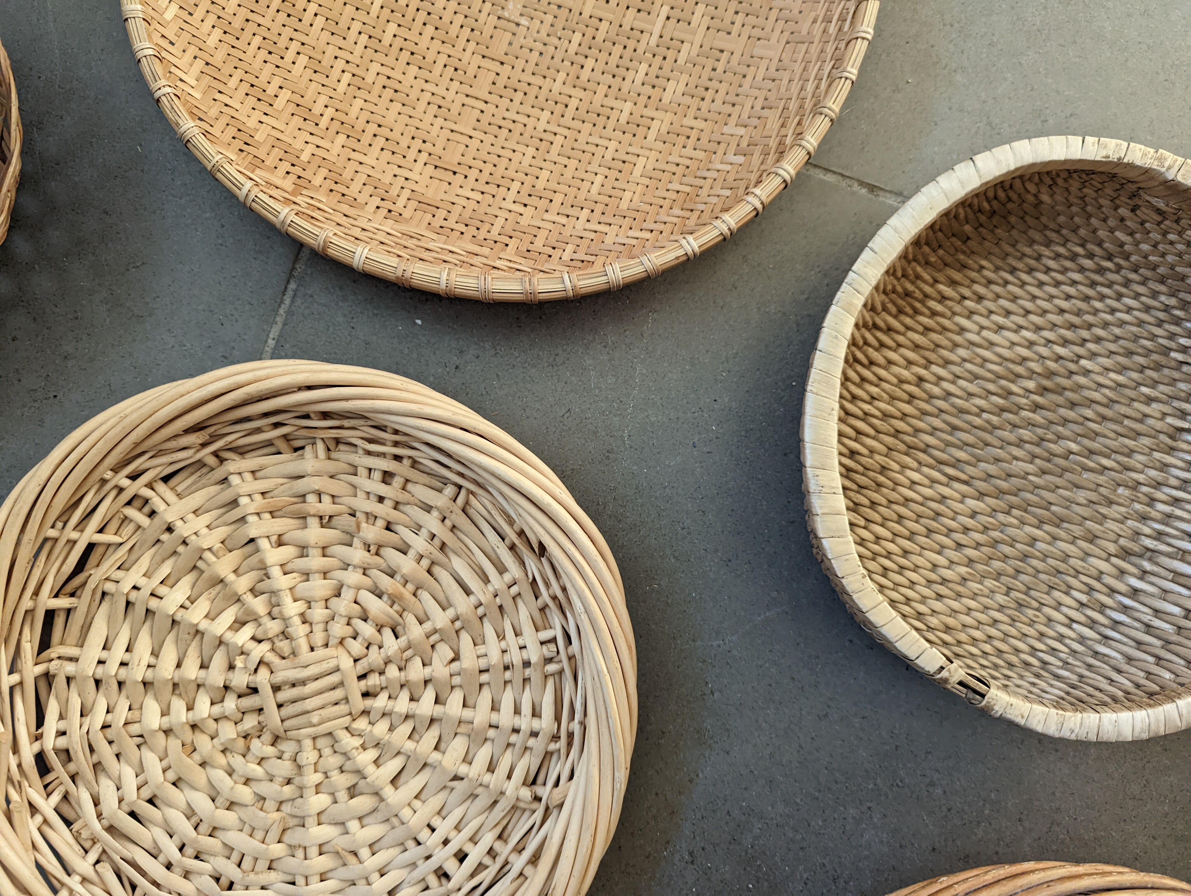 Wall composition of 7 wicker baskets