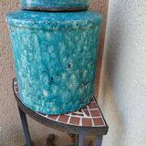 Large tea box in turquoise blue Raku pottery