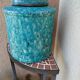 Large tea box in turquoise blue Raku pottery
