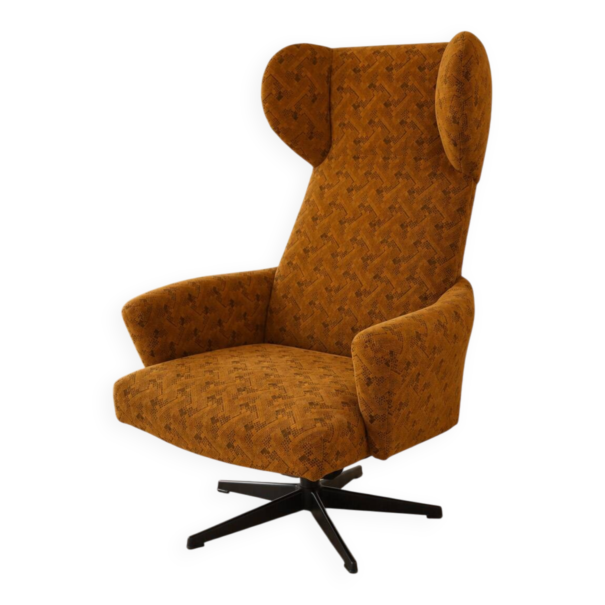 Vintage Czechoslovak Wingback Swivel Lounge Armchair