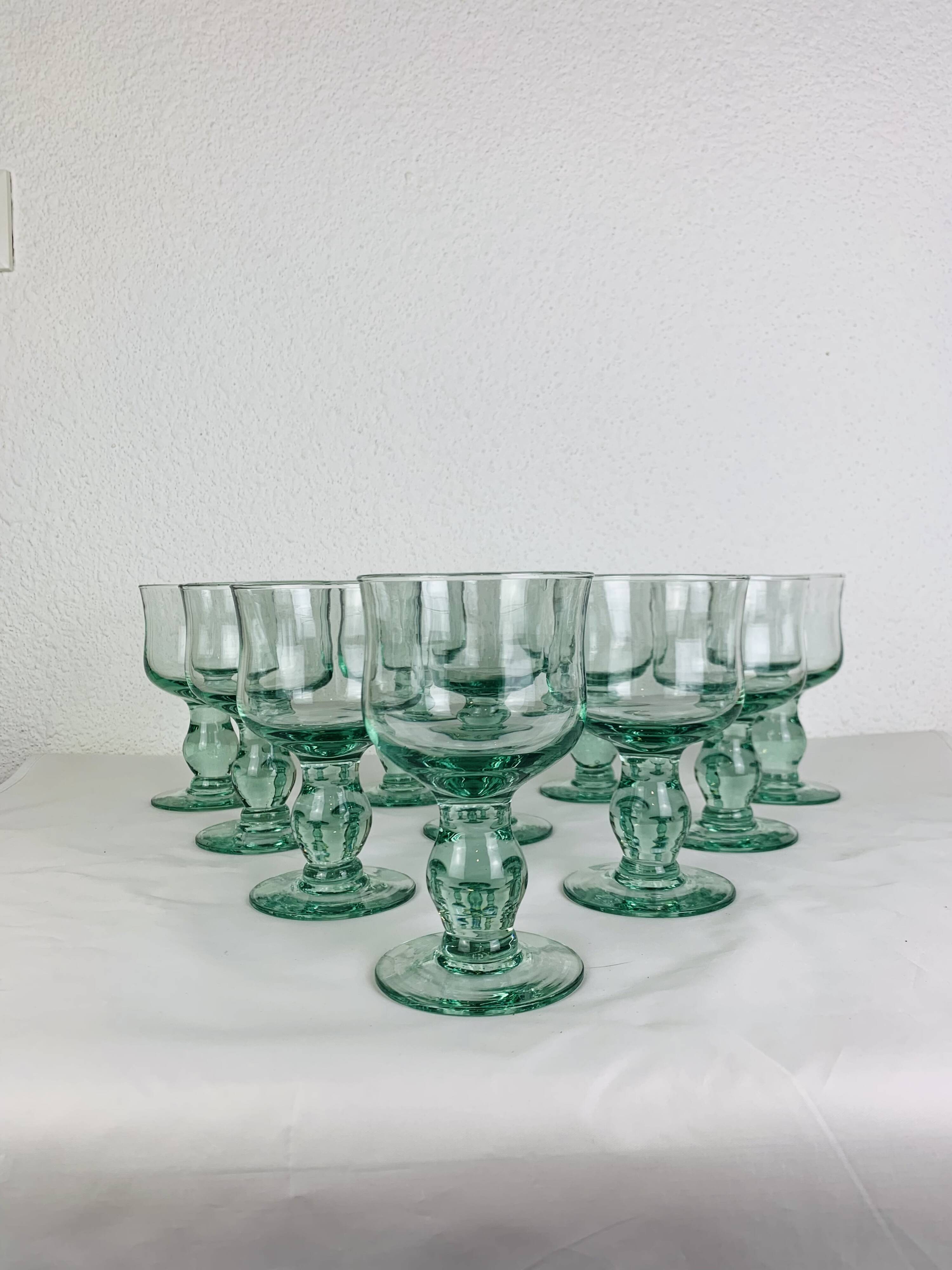 10 vintage handmade stemmed glasses