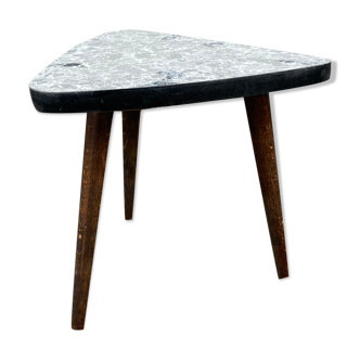 Small triangular table coffee table with a vintage tripod door midcentury plant 1950