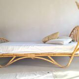Vintage rattan and wicker bed