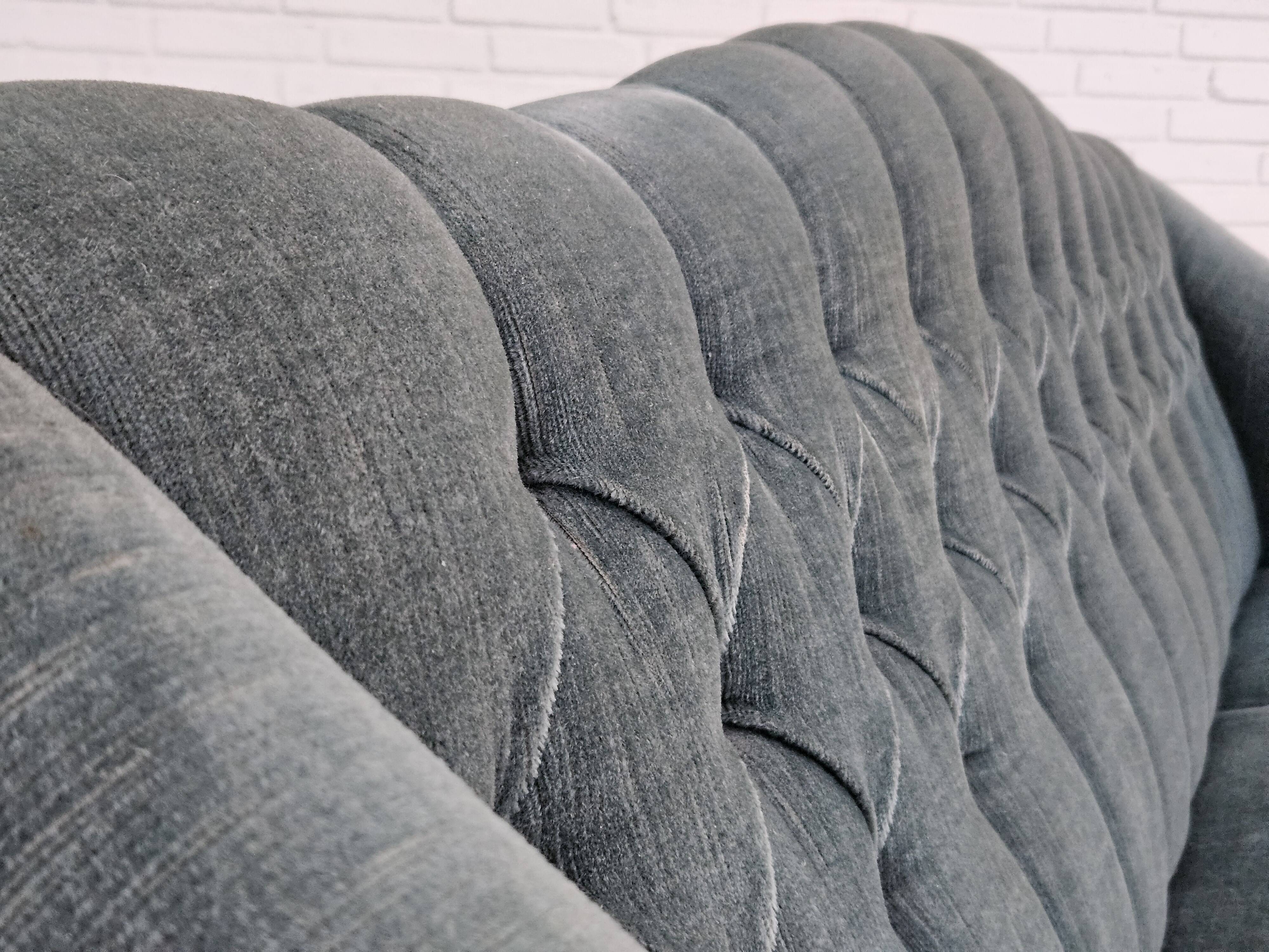 1960s, Danish 3 seater sofa, light blue velour, original good condition.